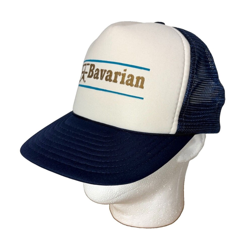 Bavarian Logo Trucker Hat Adjustable Mesh Back Blue White One Size